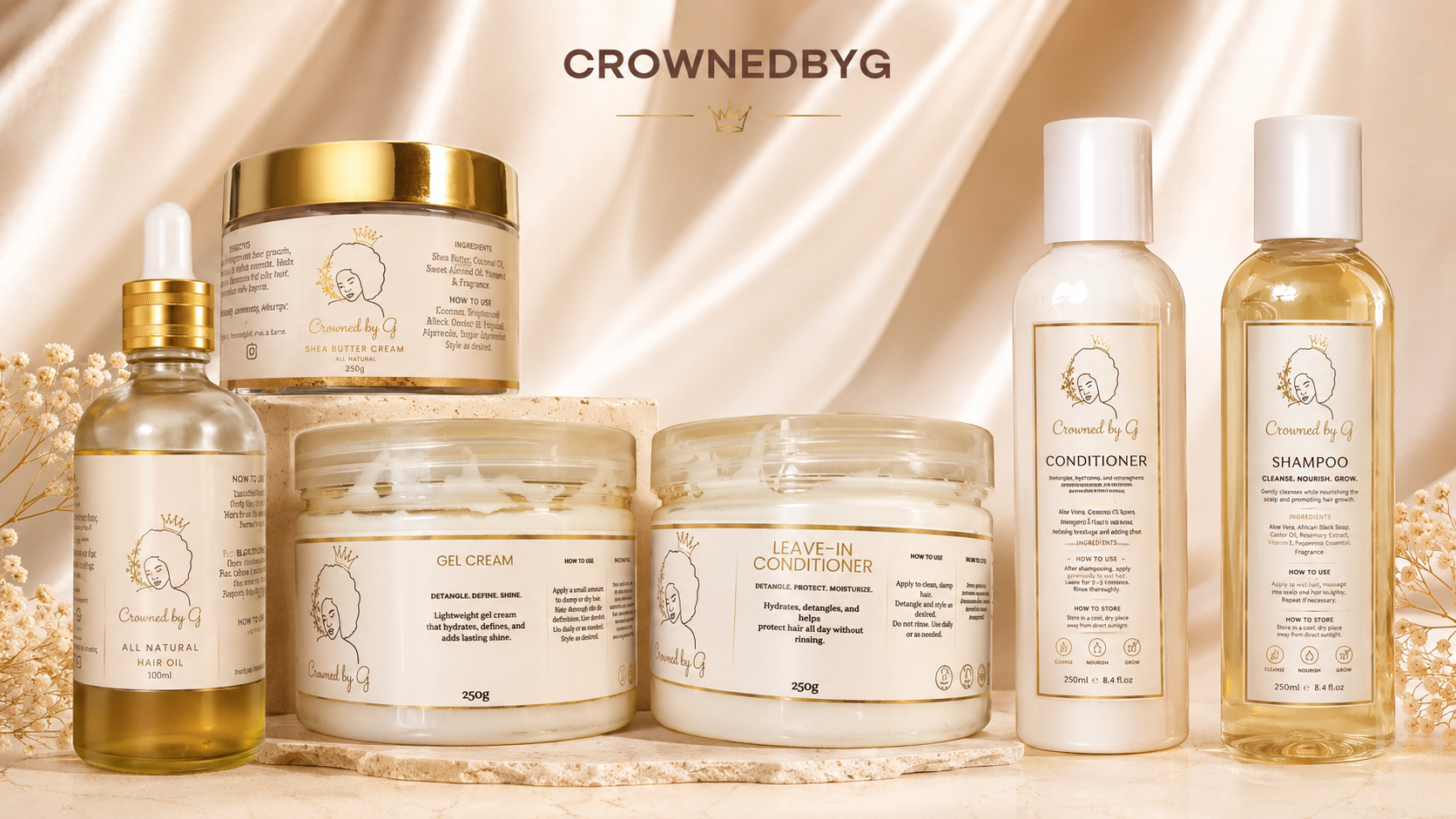 Crowned by G Bundle (Shampoo + Conditioner + Leave-In Conditioner + Gel Cream + Hair Oil + Shea Butter Hair Food)